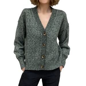 Mystree Button Front Cardigan S S New Heather Green Relaxed Fit Sweater